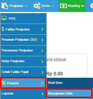 Menu Manajemen Data Promosi