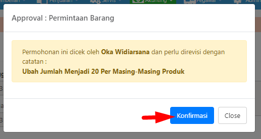 Pop-up Konfirmasi Revisi