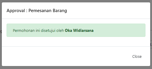 Detail permohonan disetujui menampilkan nama approver