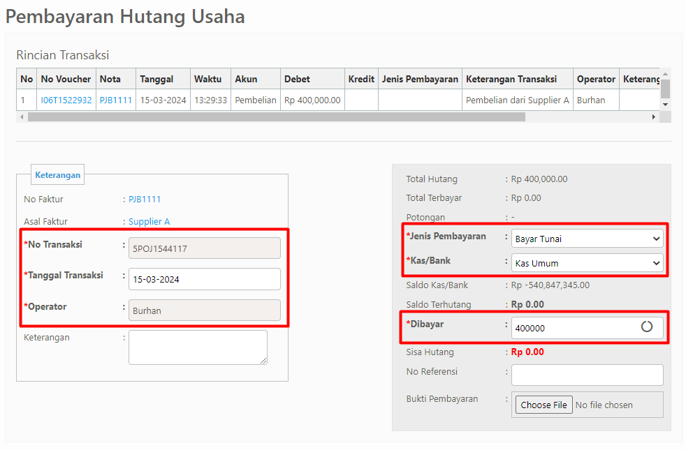 Halaman Pembayaran Hutang Usaha