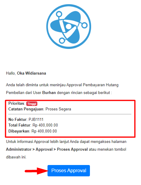 Email dengan tombol Proses Approval