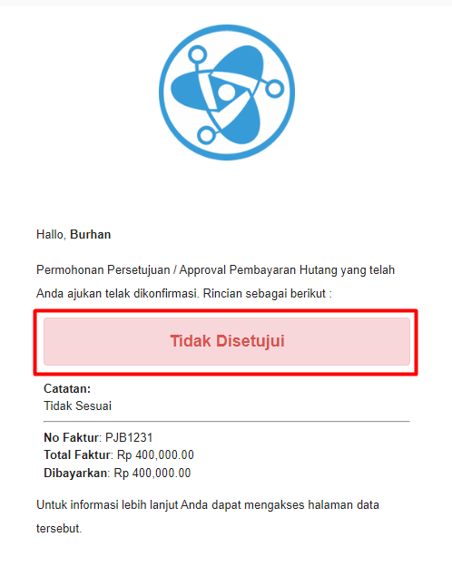 Email Persetujuan Tidak Disetujui