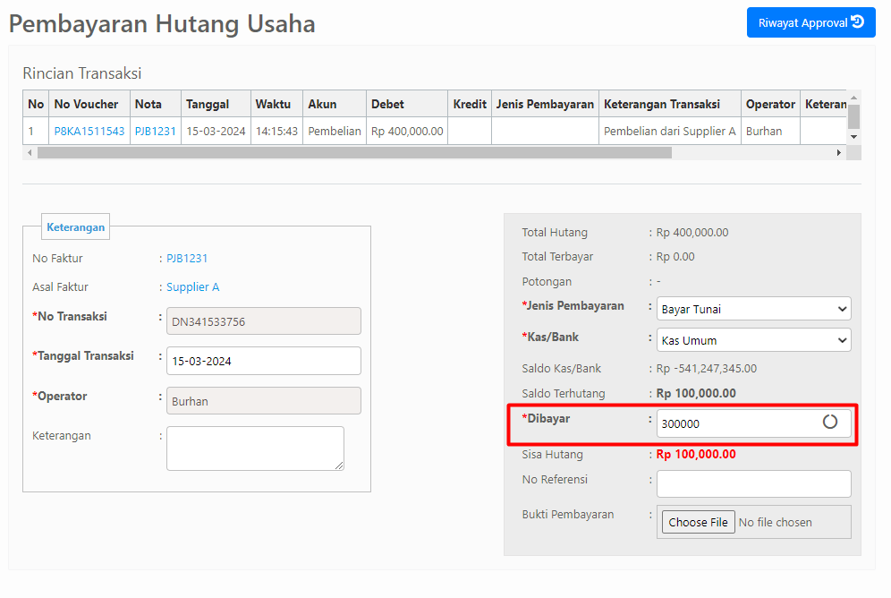 Halaman Revisi Data Pembayaran