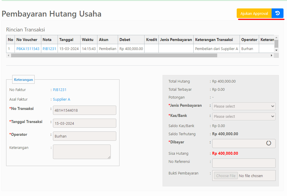 Tombol Ajukan Approval setelah Revisi
