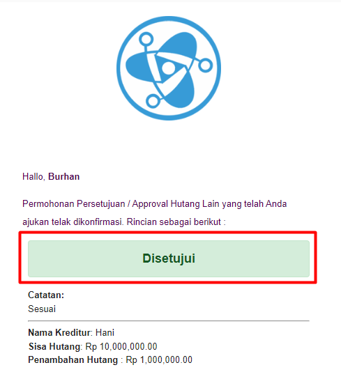 Email Notifikasi Approval Disetujui