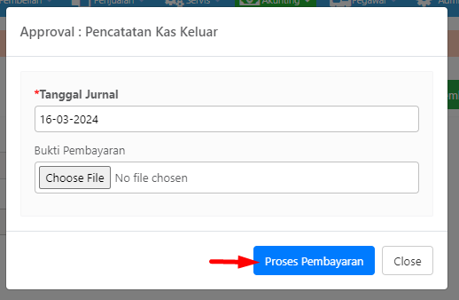 Pop-up Proses Pembayaran Kas Keluar