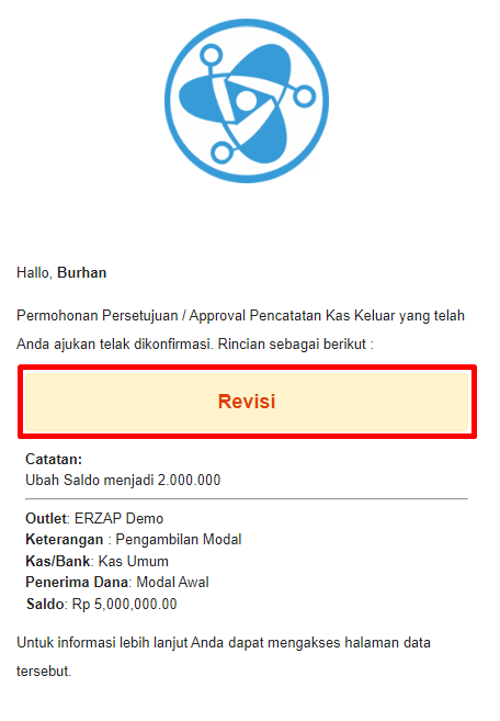 Email notifikasi approval perlu revisi