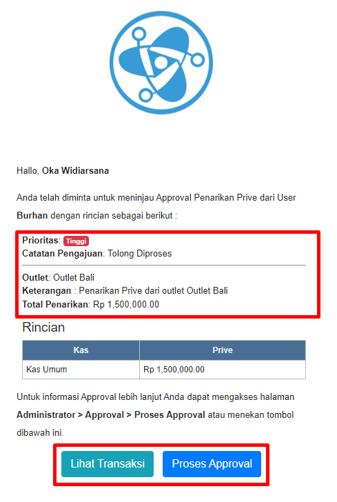 Email dengan tombol approval