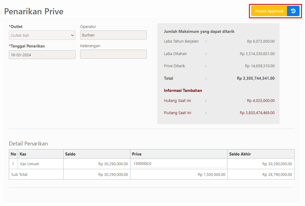 Tombol Proses Approval
