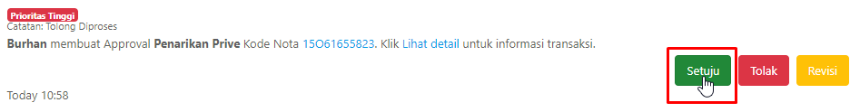 Tombol Setuju pada approval