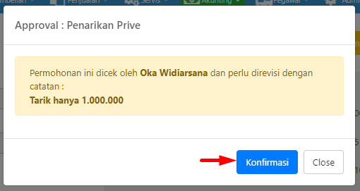 Pop-up konfirmasi revisi