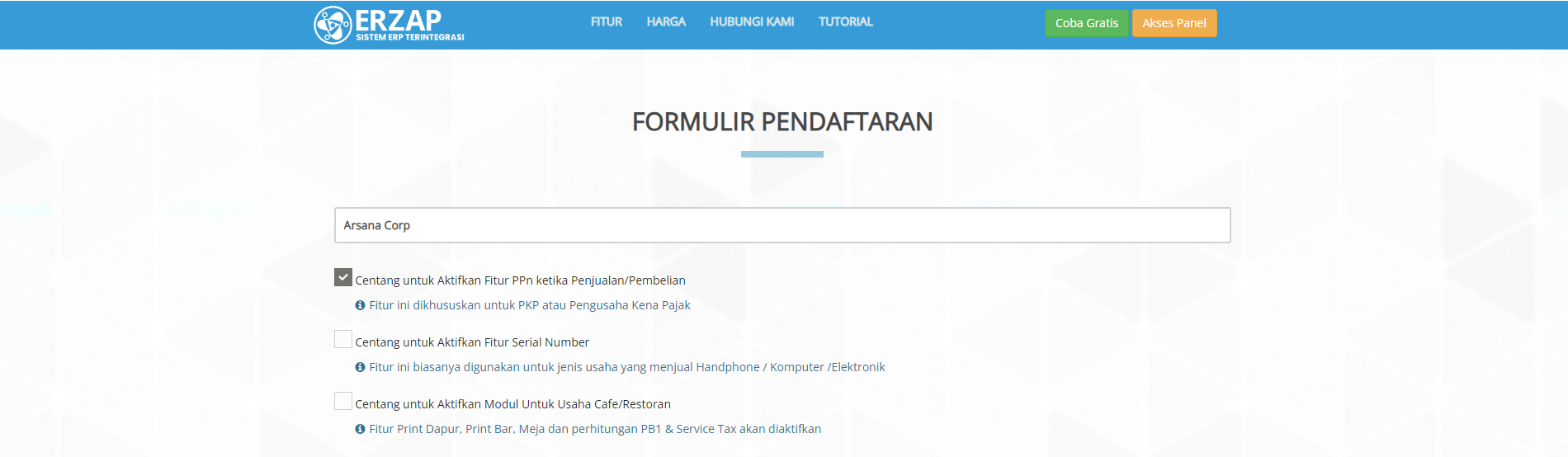 Formulir Pendaftaran Erzap - Bagian 1
