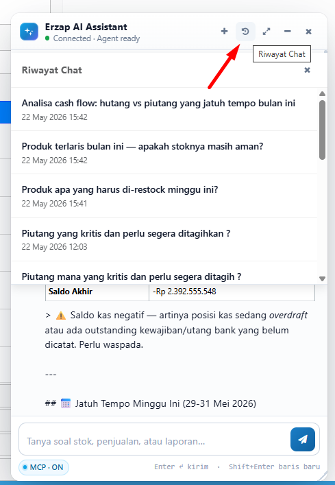 Menu Riwayat Chat untuk mengakses percakapan sebelumnya